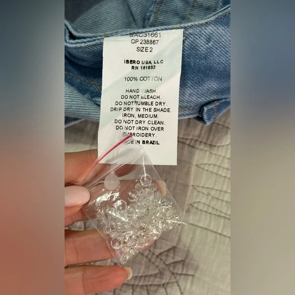 NEW PatBO Camila Coelho Denim Skirt NWT Sz 2 Beaded Accents - Picture 13 of 14